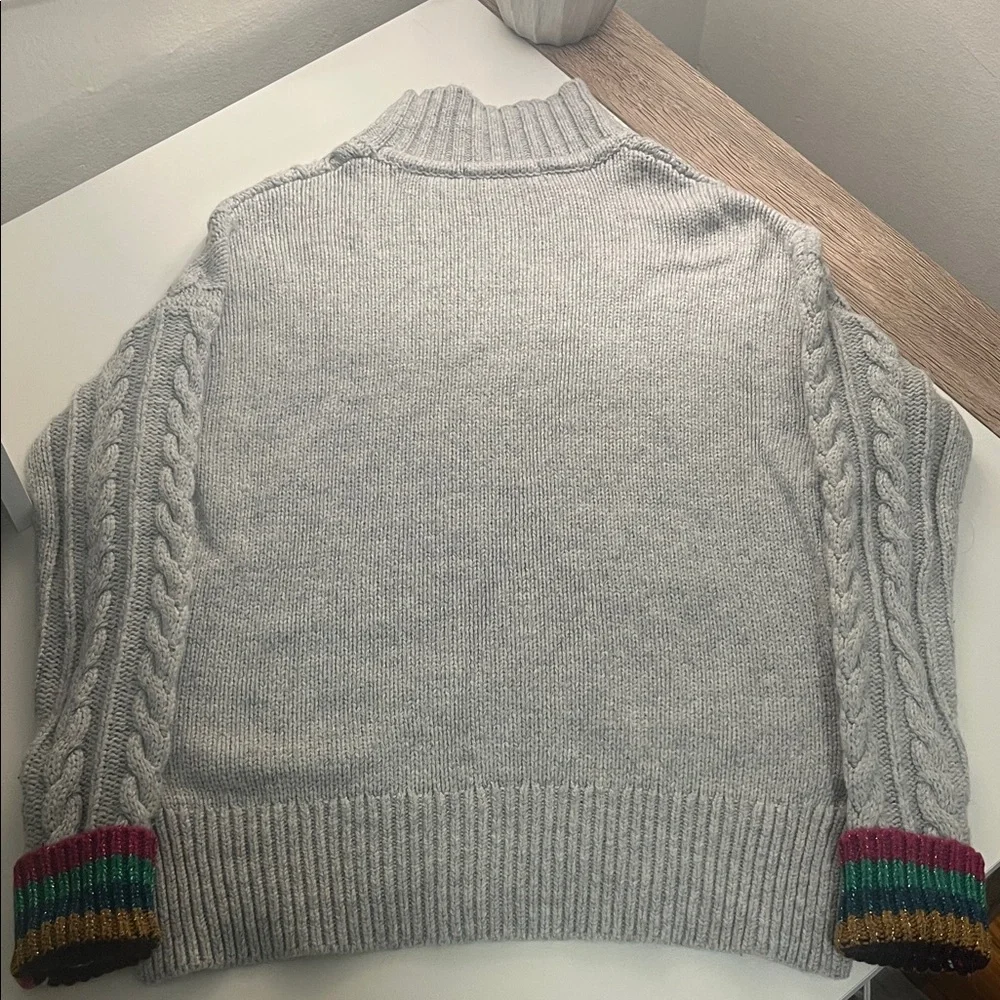 Boden Gray Cable Knit Turtleneck Sweater with Multicolor Cuffs - Picture 5 of 7